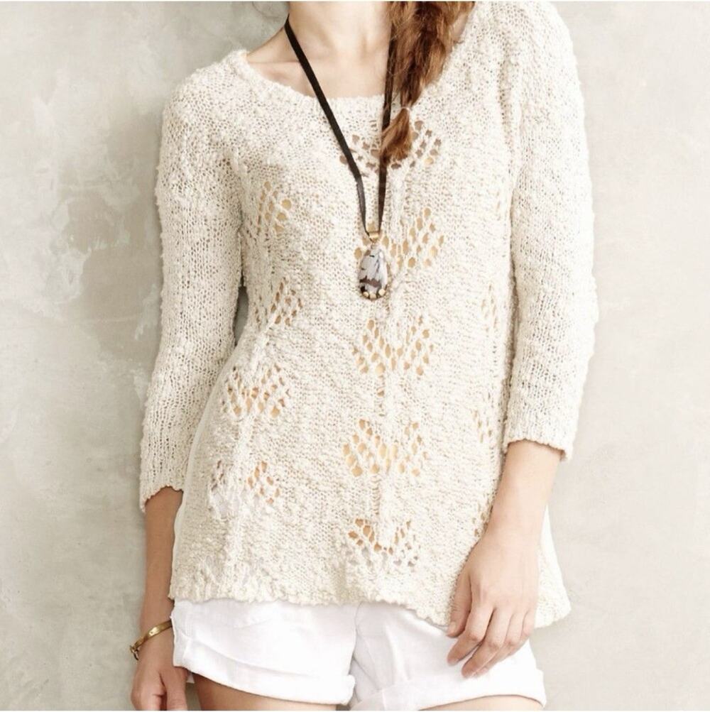 Anthropologie Knitted & Knotted Women’s Long Sleeve Knitted Shirt, Cream Large